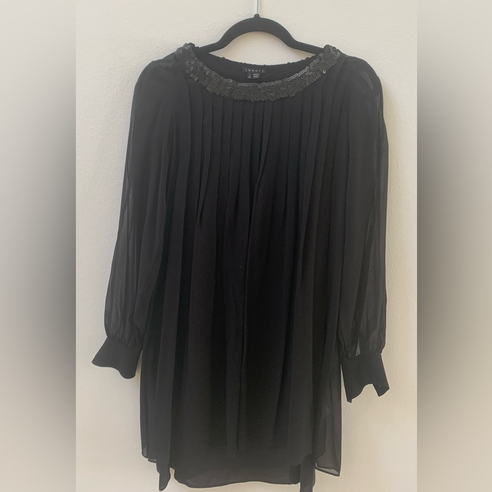 SZ 2 Theory Black Mini Long Sheer Sleeve Dress - Picture 1 of 7